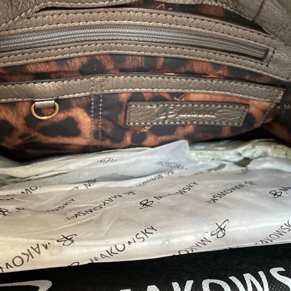 b. Makowsky Pewter Metallic Leather Shoulder Bag - Picture 6 of 14